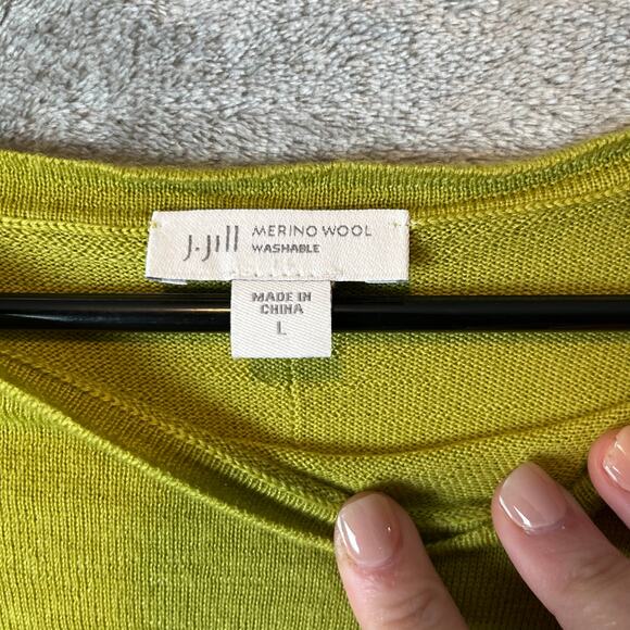 J. Jill 100% Merino Wool Washable Crew Neck Green Sweater Size Large - Picture 3 of 7